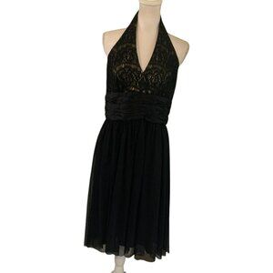Maggy London Halter Evening Black Silk Dress NWT Fit & Flare Halter V-Neck